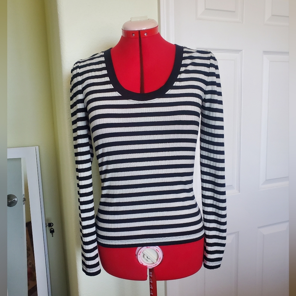 On 34th Black, Cream and Gold Striped Long Sleeve Top